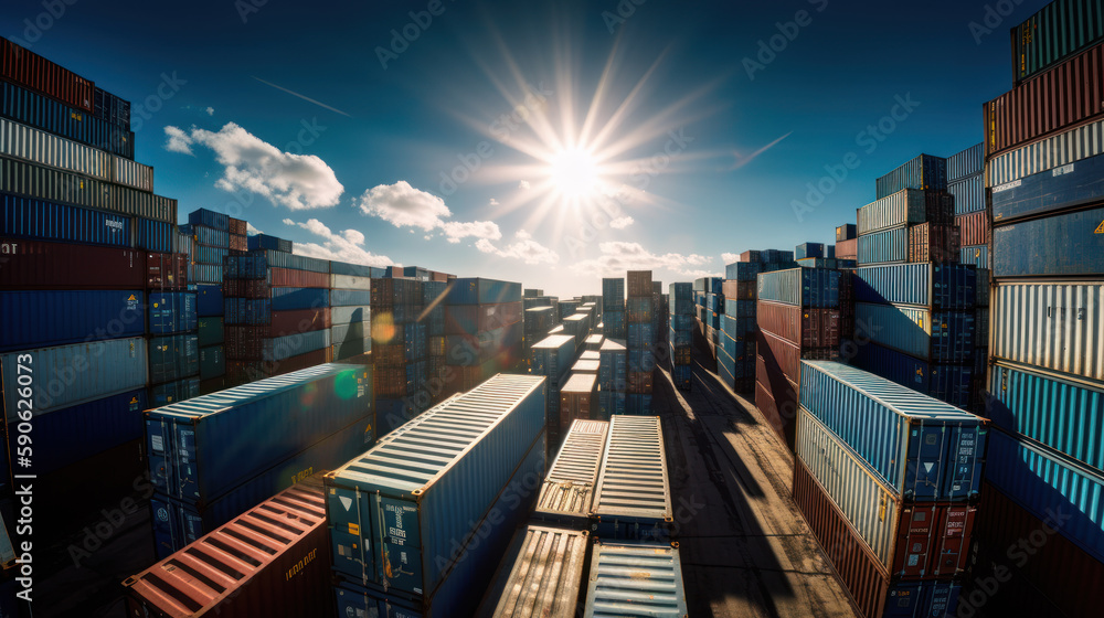 Steel cargo containers stacked at commercial dock for freight transportation Ai generative.