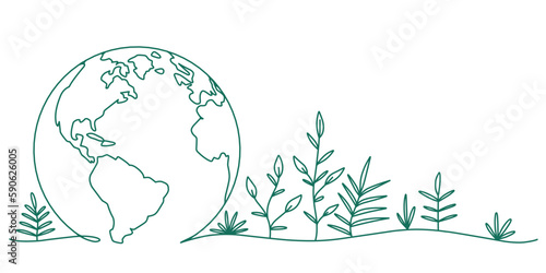 Earth day line art illustration, environment day line art vector illustration