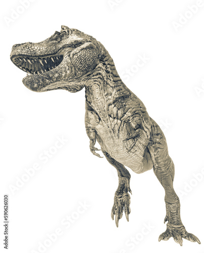 t-rex on blood is standing up in white background © DM7