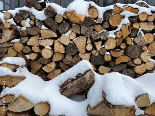 Firewood stack in the snow