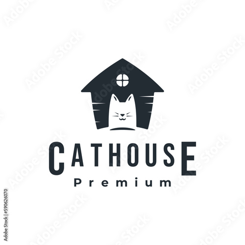 Cat kitty house logo concept. Pet care veterinary animal home creative vector illustration