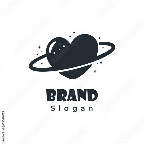 Heart love planet ring space logo icon drawing hand drawn vector illustration