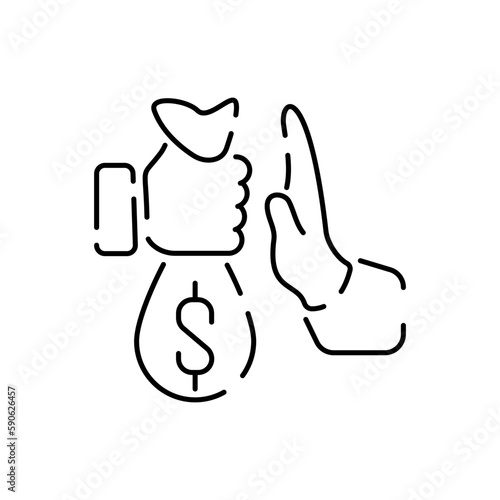 Outline web corruption icons such as briefcase, money, bailment, arrest, fake news, no money laundering, capitalism, steal vector thin line icons for web design, mobile app