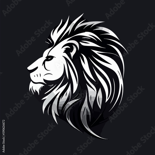 Black and white lion in logo style. Isolated vector illustration