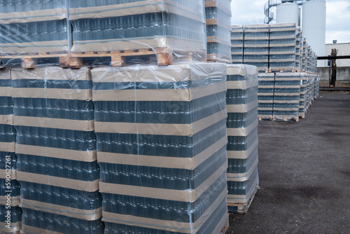 Production racks of packaging for empty beer bottles at a brewery.