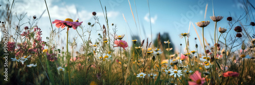 Bunte Blumenwiese, sommerliche Stimmung, Generative AI photo