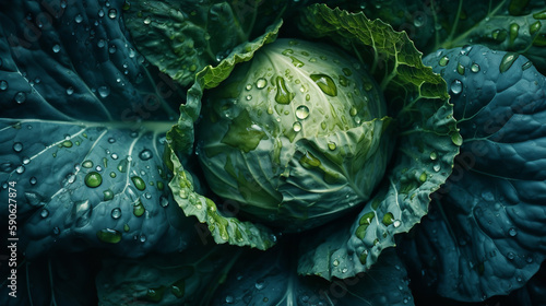 A head of cabbage with water droplets on it
