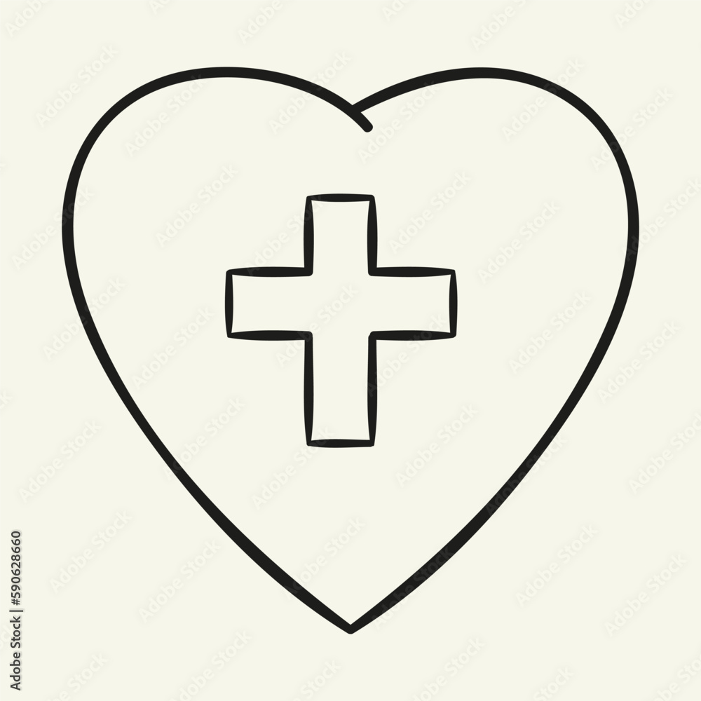 Heart with medical cross. Hand drawn vector illustration Heart with medical cross. Hand drawn vector illustration