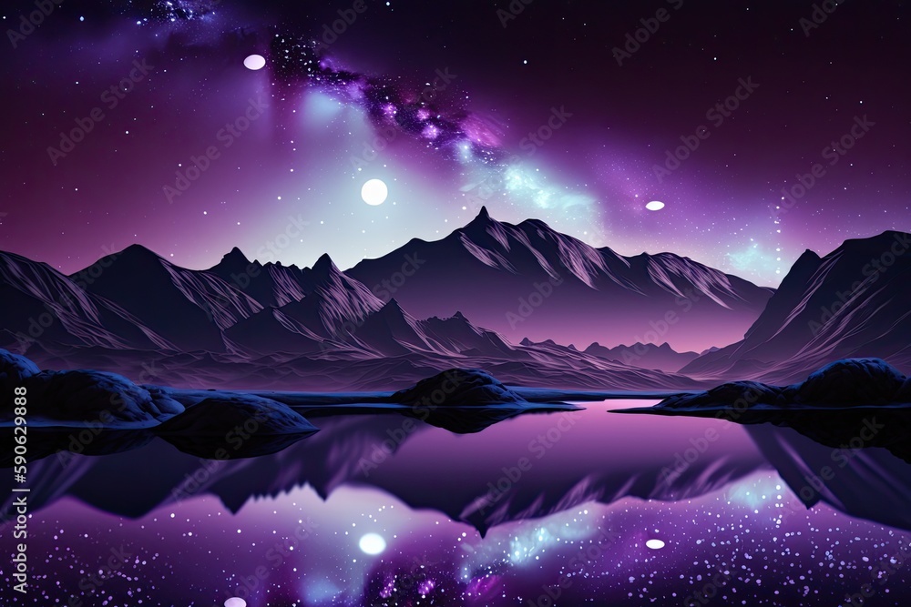 Night sky with a backdrop of blue and purple. Generative AI