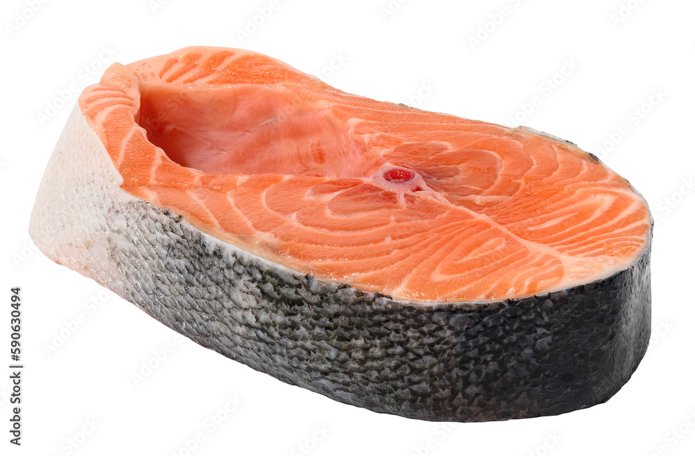 Raw salmon steak on a white isolated background Raw salmon steak on a white isolated background