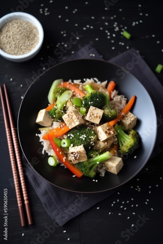 Colorful Veggie Stir-Fry with Tofu and Sesame Seeds - A Delicious & Nutritious Meal - Generative Ai
