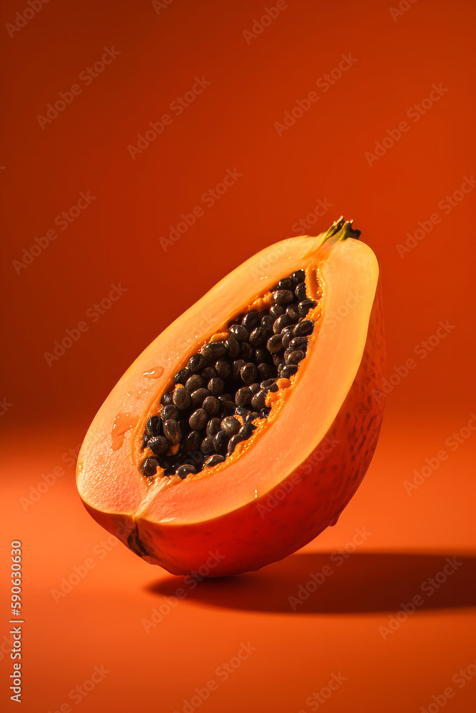 Half of ripe papaya fruit on orange background Half of ripe papaya fruit on orange background