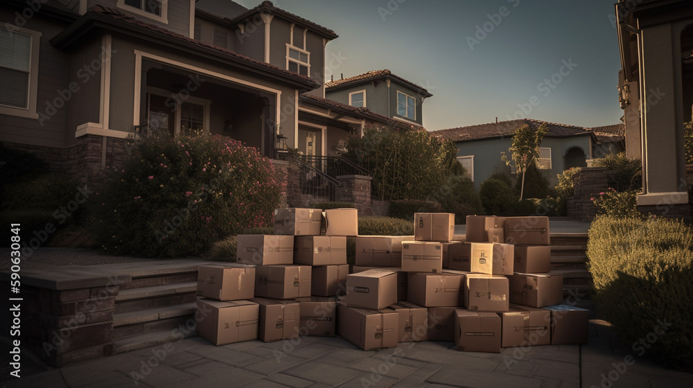Obraz premium a bunch of boxes delivered to a house
