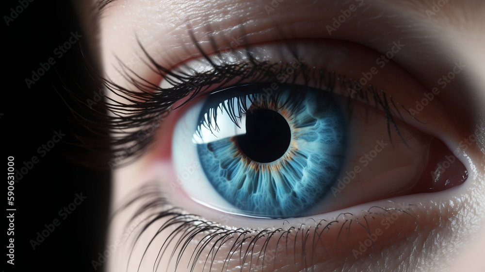 Human blue eye realistic beautiful closeup zoom, created by. Generative ai - obrazy, fototapety, plakaty 