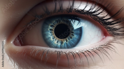 Human blue eye realistic beautiful closeup zoom, created by. Generative ai