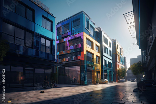 apartment or business building in many colors created with Generative AI technology