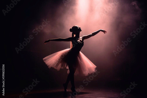 Silhouette of a Ballerina on Stage with Backlight, Generative AI