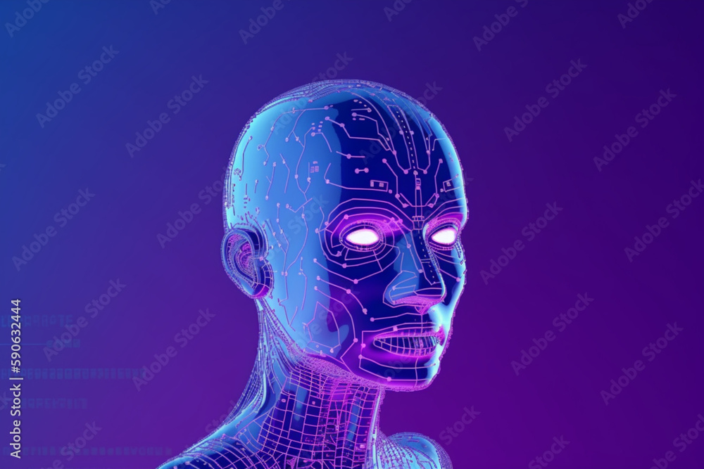 Banner Artificial Intelligence Digital Robotic Face Head Banner Artificial Intelligence Digital Robotic Face Head