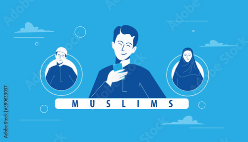muslims  young man and girl vector illustration 
