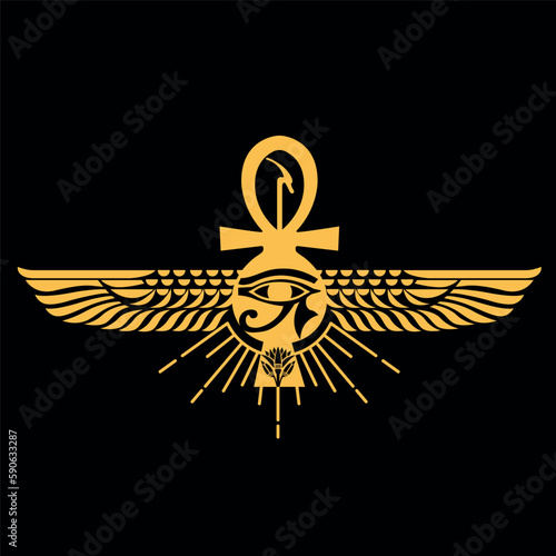 Pharaonic wings and the key to life and the Egyptian Eternal Sun egypt lutas  icon logo - vector 