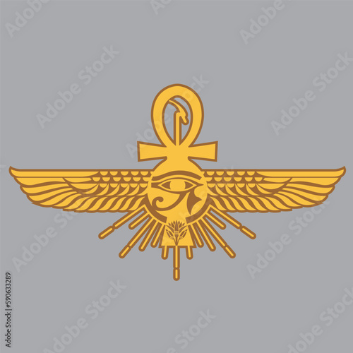 Pharaonic wings and the key to life and the Egyptian Eternal Sun egypt lutas  icon logo - vector 
