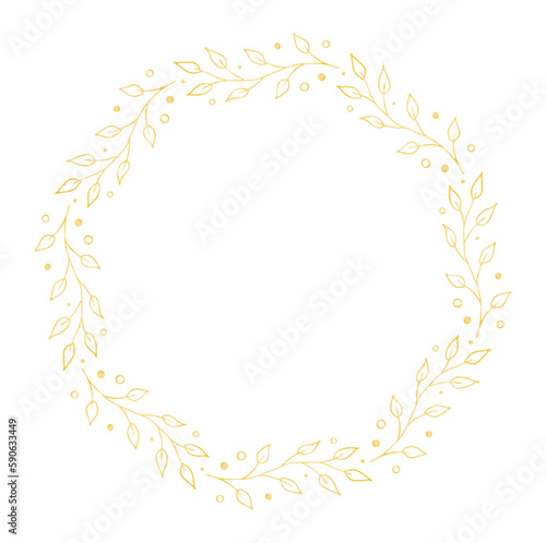 Okrągła złota ramka dekoracyjna Vintage gałązki liście laur 