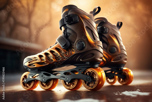 A pair of inline skates on abstract background