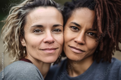 Mature lesbians embracing together in a park. Generative AI