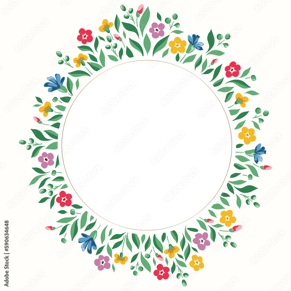 Bright Chintz Romantic Meadow Wildflowers Vector Round Frame. Cottagecore Garden Flowers and Foliage Wedding Invitation. Homestead Bouquet. Farmhouse Background Bright Chintz Romantic Meadow Wildflowers Vector Round Frame. Cottagecore Garden Flowers and Foliage Wedding Invitation. Homestead Bouquet. Farmhouse Background