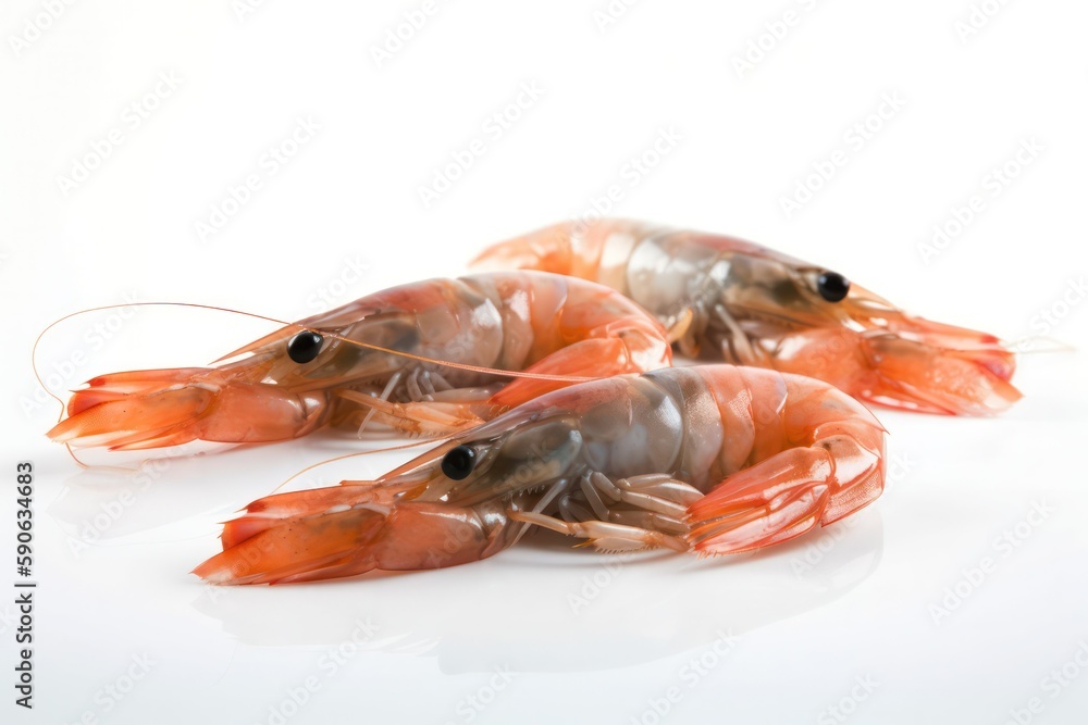 Fresh cooked shrimp isolated on white background. Seafood. generative AI Fresh cooked shrimp isolated on white background. Seafood. generative AI
