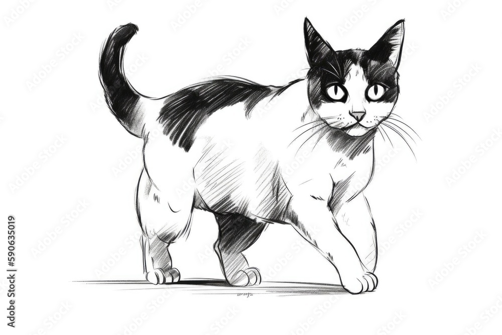 Obraz premium Cute Cartoon Kitten Cat outlined for coloring book isolated on a white background. Generative AI