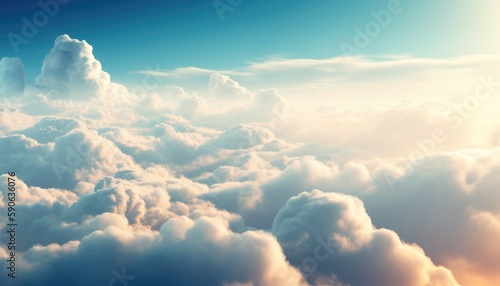 Blue sky and soft clouds background with generative ai