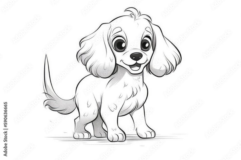 Coloring page outline of cartoon cute little puppy dog. illustration coloring book for kids. Generative AI Coloring page outline of cartoon cute little puppy dog. illustration coloring book for kids. Generative AI