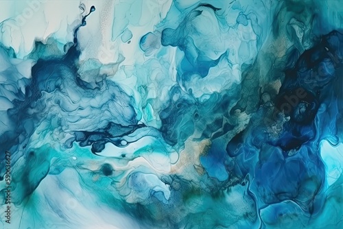 an abstract painting with a blue and green color palette. Generative AI