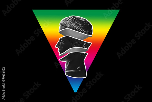 statue, rainbow colors. triangle