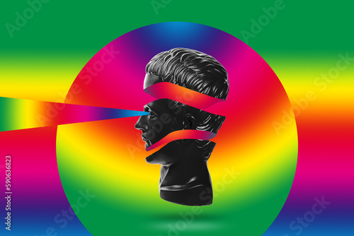 statue, rainbow colors. circle