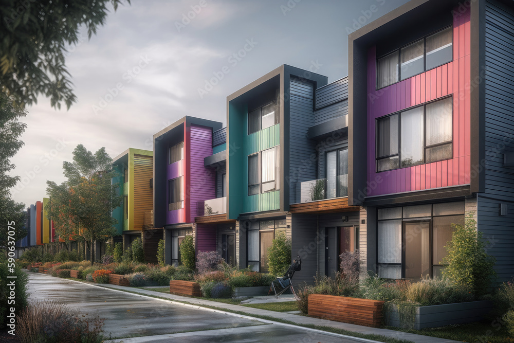 Obraz premium town houses in colorful style created with Generative AI technology