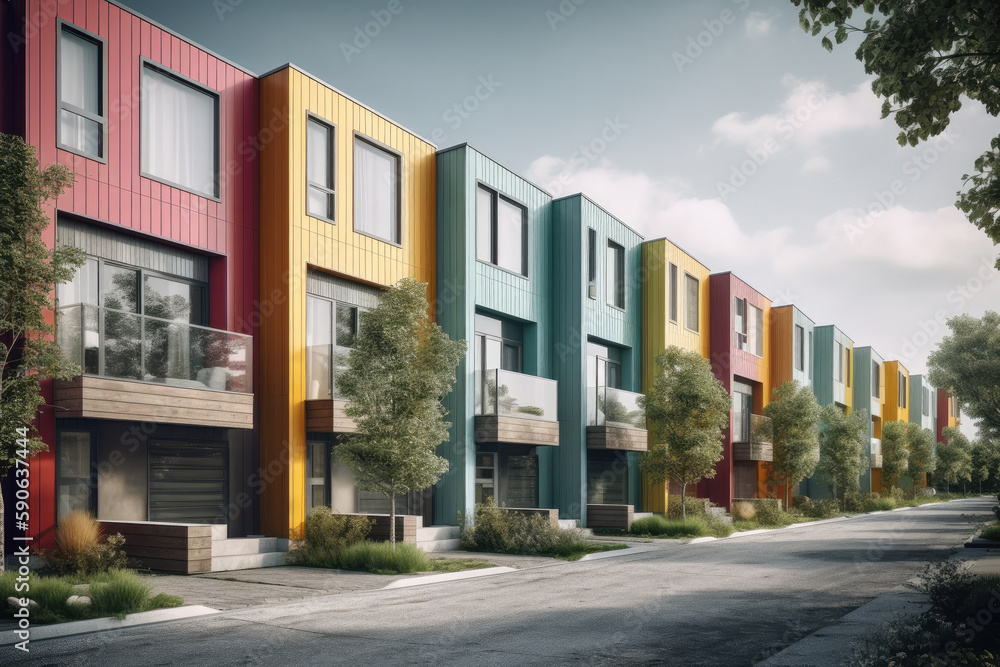 Naklejka premium town houses in colorful style created with Generative AI technology
