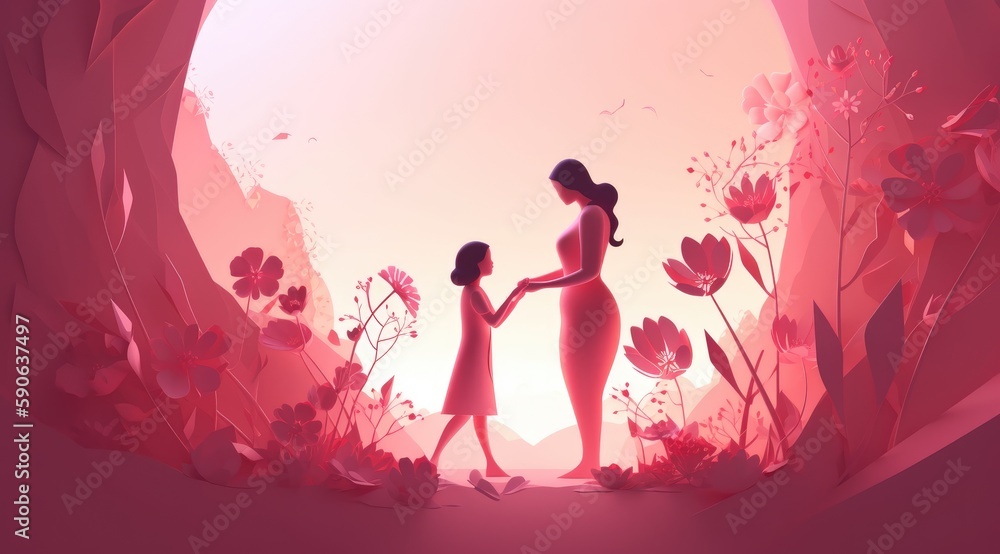 Mother's day greeting card clipart personalized mother card template, in the style of 3D polygonal paper art with Generative AI Mother's day greeting card clipart personalized mother card template, in the style of 3D polygonal paper art with Generative AI