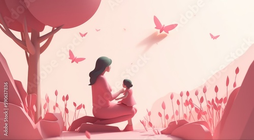 Mother s day greeting card clipart personalized mother card template  in the style of 3D polygonal paper art with Generative AI