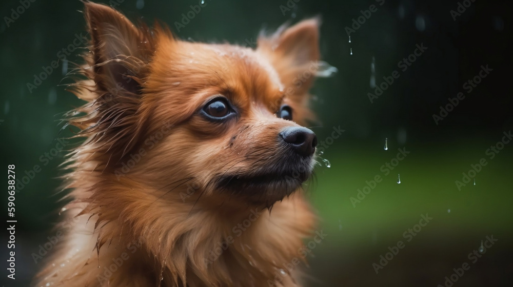 Obraz premium A cute adorable dog in the rain.