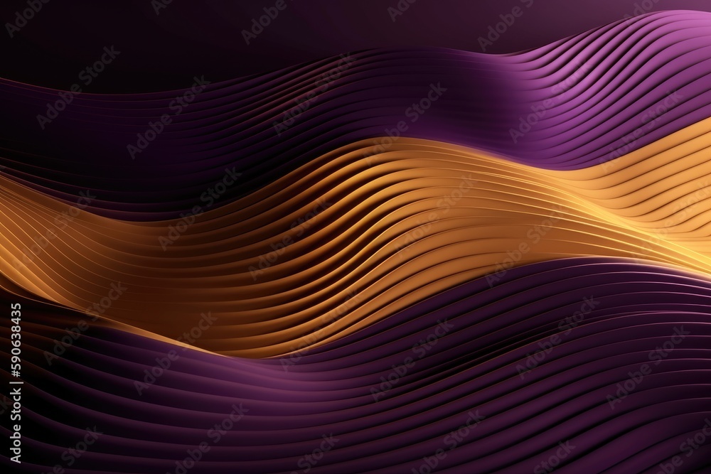 Wavy Golden and Purple Metallic 3D Background.. Generative AI Wavy Golden and Purple Metallic 3D Background.. Generative AI