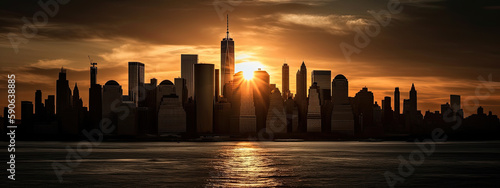 sunset over the city in new york created with Generative AI technology