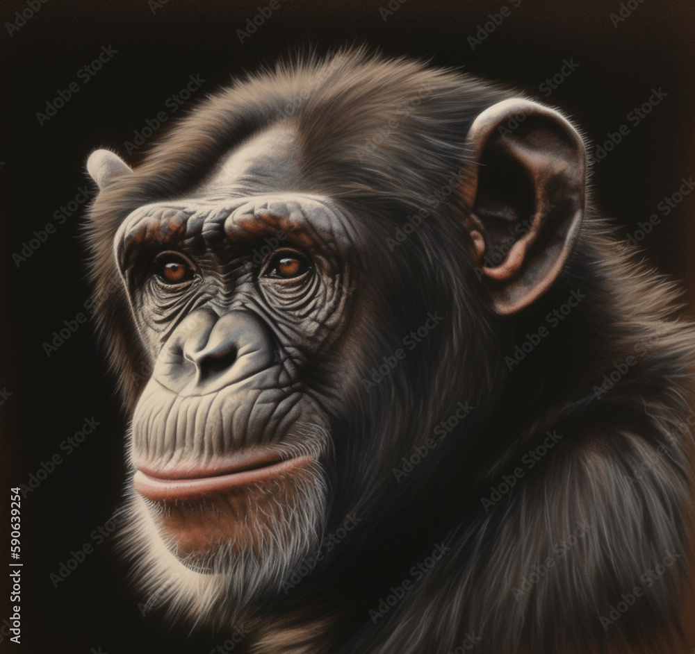 a portrait of a chimpanzee, closeup, isolated on black background a portrait of a chimpanzee, closeup, isolated on black background