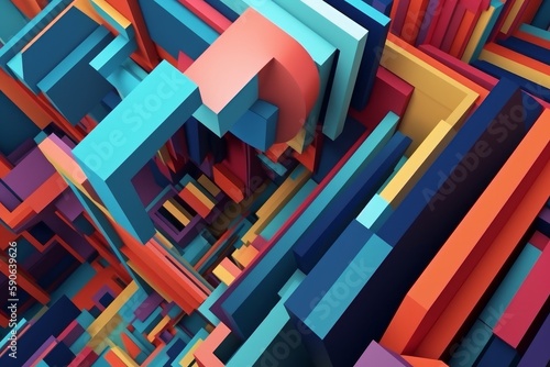 Vibrant 3D Geometric Abstract Background, Generative AI