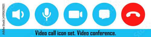 Video call buttons. The video call panel. Sound, video and chat buttons. Incoming video call. Facetime. Vector