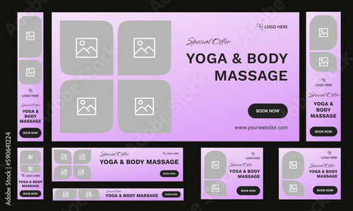 Set of yoga and body massage web banner template design for social media posts, editable vector eps 10 file format