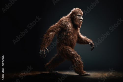 Portrait Bigfoot, Sasquatch walking. Generative AI. © Let's-Get-Creative