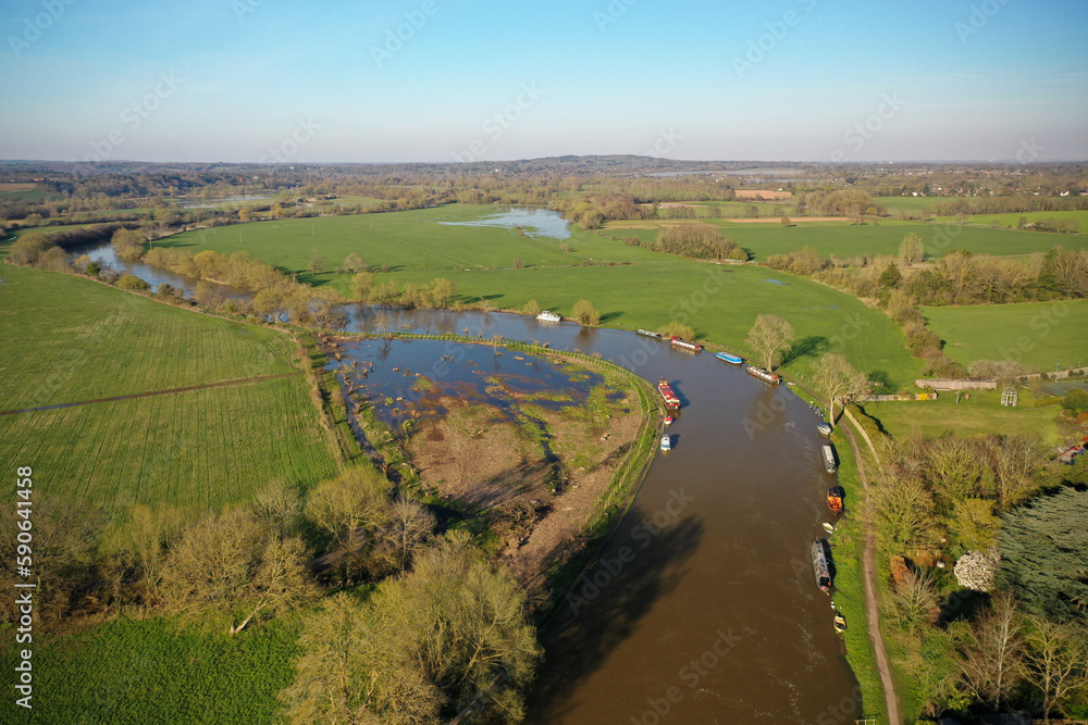 flying over around pretty country side ,  river thames aerial drone photo 5