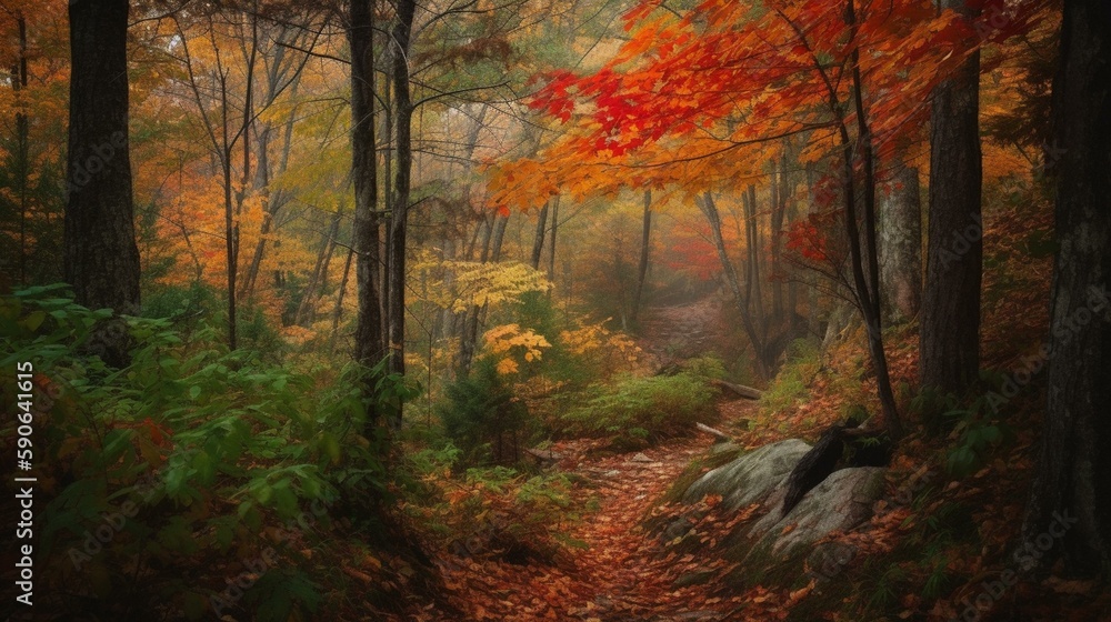A lush forest with vibrant fall foliage Generative AI A lush forest with vibrant fall foliage Generative AI
